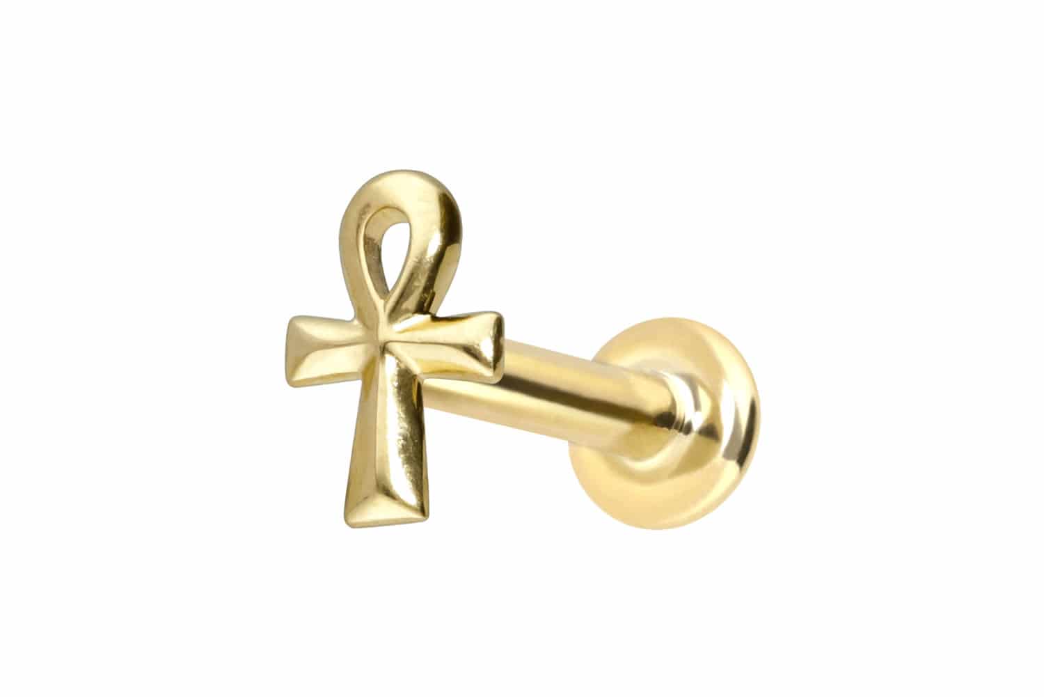 14 Karat Gold Labret mit Innengewinde ÄGYPTISCHES KREUZ